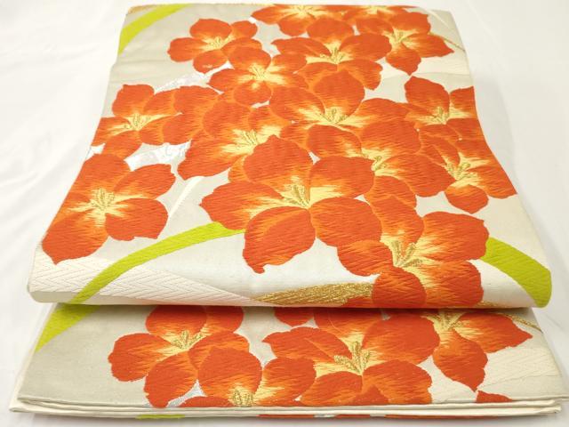 平和屋着物◎六通柄袋帯　唐織　草花文　金銀糸　正絹　逸品　AAAY7422sg(4)