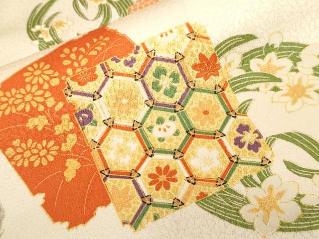 Rakuten - 平和屋着物■上質な小紋 破れ色紙重ね吉祥花文 金彩 正絹 逸品 CABF9253ev