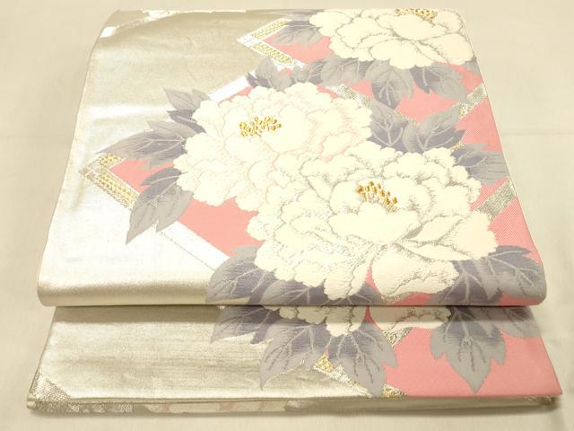 平和屋着物◎六通柄袋帯　唐織　牡丹文　金銀糸　正絹　逸品　DAAX0761jm