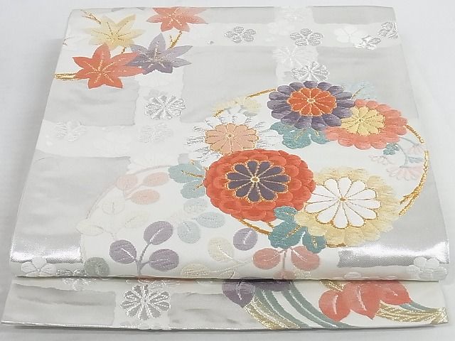 平和屋着物◎六通柄袋帯 草花丸文 金銀糸 正絹 逸品 AAAI3291Abw
