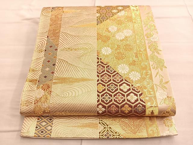 平和屋着物◎六通柄袋帯　唐織　有職草花間道　金糸　正絹　逸品　BAAP0354du