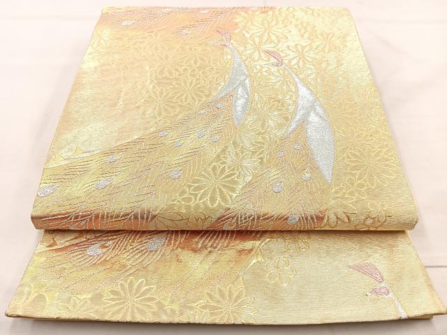 Rakuten - 平和屋着物◎六通柄袋帯　孔雀花文　金銀糸　正絹　逸品　BAAM6550cm
