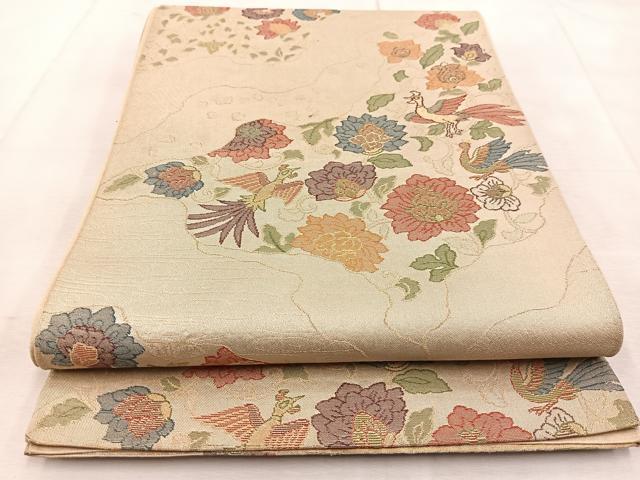 平和屋着物◎六通柄袋帯　更紗花鳥文　金糸　正絹　逸品　BAAU9206yc