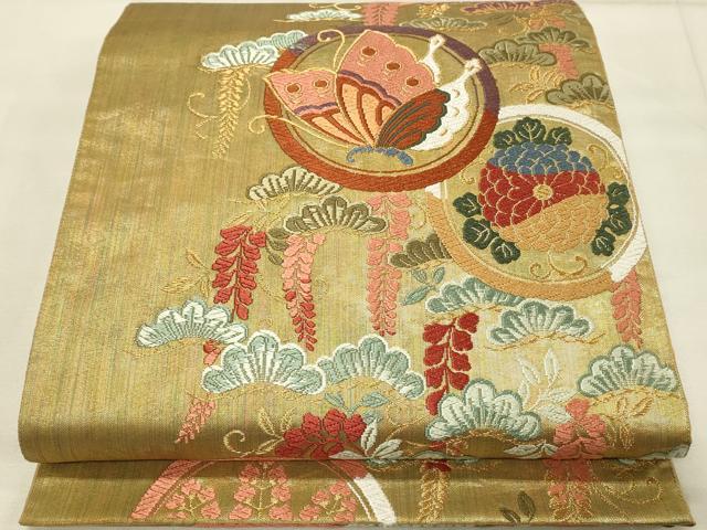 Rakuten - 平和屋着物◎六通柄袋帯　唐織　花蝶丸文　唐織至宝箔　正絹　逸品　DAAS8024qp