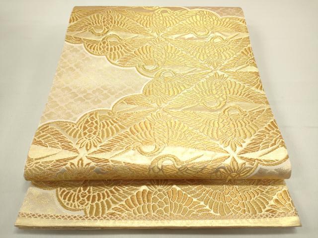 平和屋着物◎六通柄袋帯　雲取り双鶴花菱文　金糸　正絹　逸品　未使用　DAAZ5772ea