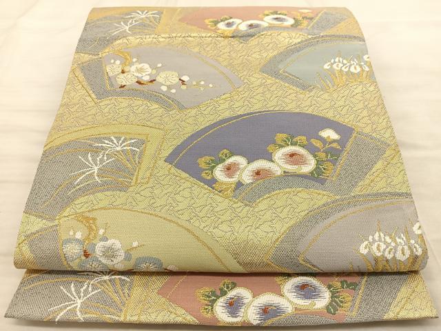 平和屋着物◎六通柄袋帯　光悦　地紙草花文　金糸　正絹　逸品　BAAT3227du