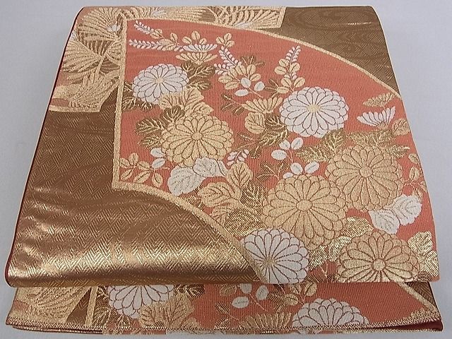 平和屋着物■六通柄袋帯　地紙草花文　金糸　逸品　ud1561