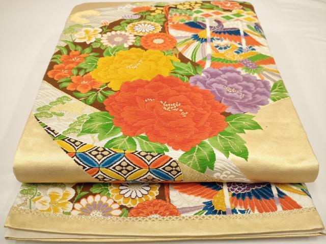 平和屋着物◎六通柄袋帯　唐織　風景花鳥文　金糸　正絹　逸品　AAAU7205dt