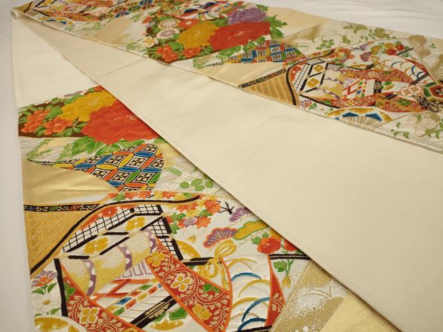 平和屋着物◎六通柄袋帯　唐織　風景花鳥文　金糸　正絹　逸品　AAAU7205dt