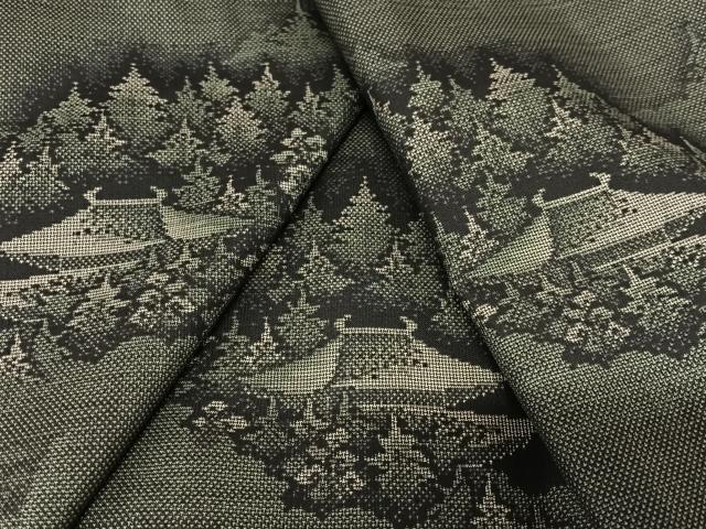 Kimono - 平和屋着物●本場大島紬　カタス9マルキ　樹林風景文　正絹　逸品　AAAX0579zg