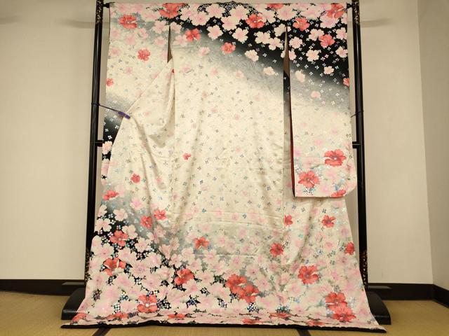 平和屋本店●お引きずり・お引き摺り・引き振袖 和装 結婚式 舞妓 芸妓 芸者 衣装 舞花霞文 暈し染め 銀彩 ラインスト…