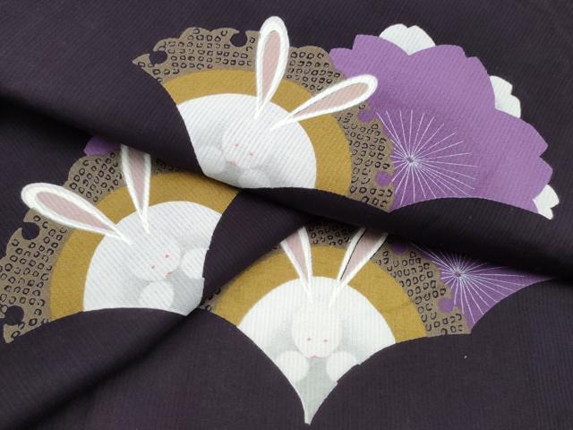 平和屋着物∴夏物　浴衣　露芝雪輪兎桜　綿　逸品　CAAW1057ng