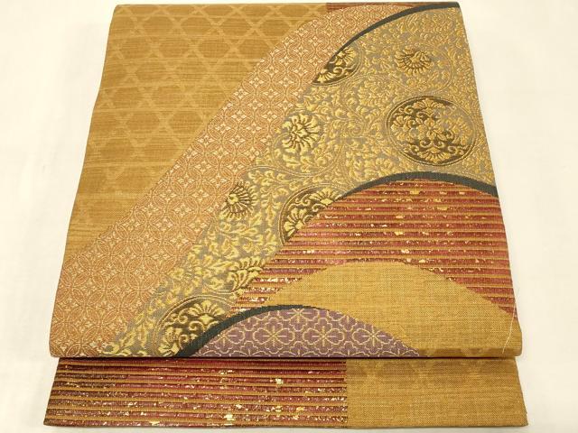 平和屋着物◎太鼓柄袋帯　ふくろう谷の　遠山正倉院花文　金糸　正絹　逸品　CABB8315in