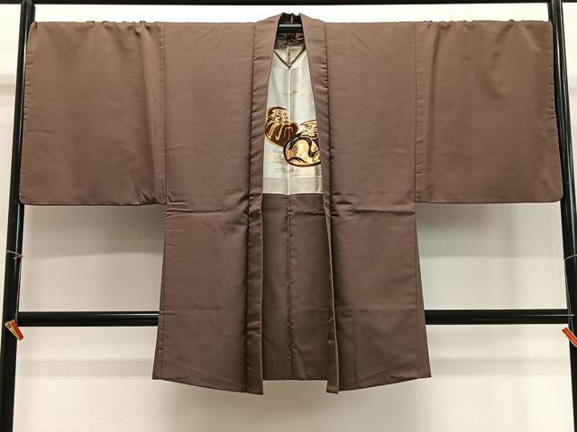平和屋着物∞男性　長羽織　だるま　砺茶色　正絹　逸品　CABD4727ua