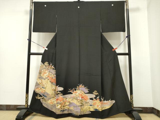 平和屋着物●豪華黒留袖　吉祥地紙飛鶴花文　宝尽くし　金彩　正絹　逸品　DAAP7560yyy
