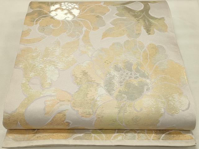平和屋着物◎六通柄袋帯　牡丹文　銀糸　引箔　正絹　逸品　DAAS8046qp