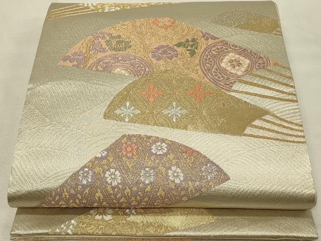 平和屋着物◎六通柄袋帯　扇面吉祥花文　金銀糸　正絹　逸品　DAAS8063qp