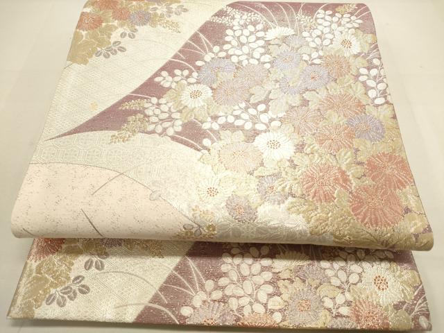 平和屋着物◎佐賀錦　六通柄袋帯　草花　金銀糸　正絹　逸品　DAAU3062op