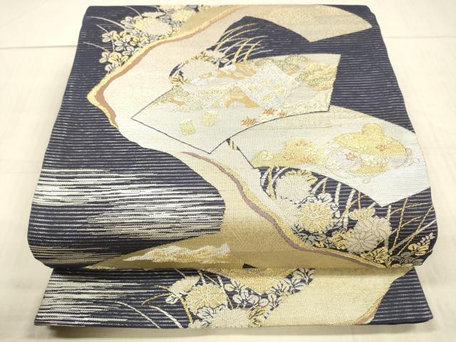 平和屋着物＊夏物　六通柄袋帯　いざよい　金銀糸　正絹　逸品　DAAX0193cm