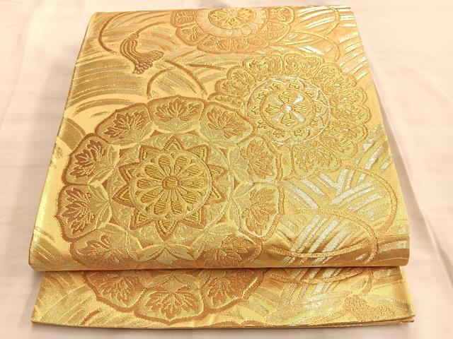 平和屋着物◎六通柄袋帯　鏡裏文様　金糸　正絹　逸品　BAAK1200du