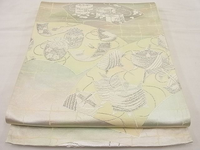 平和屋着物■六通柄袋帯　唐織　地紙仕覆糸巻文　銀糸　逸品　n-ip1264