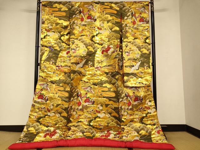 平和屋本店●色打掛 和装 婚礼 結婚式 花嫁 神社挙式 唐織 飛鶴宝尽くし扇子文 金糸...