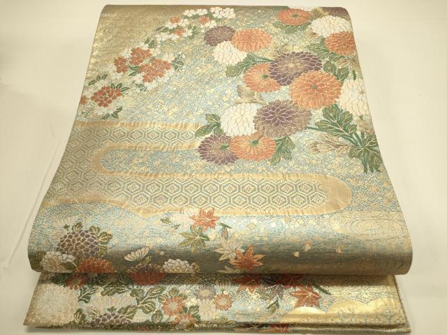 平和屋着物◎六通柄袋帯　霞草花文　金糸　正絹　逸品　DAAL3116qp