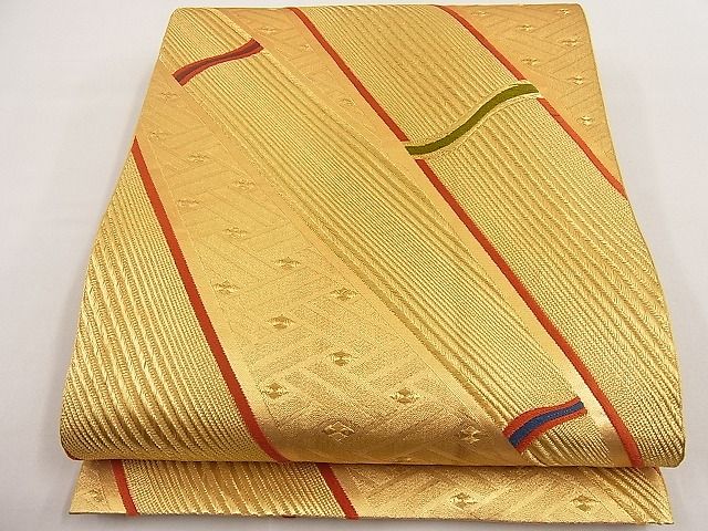 平和屋着物■六通柄袋帯 唐織 網代竹文 金糸 逸品 n-ip1185