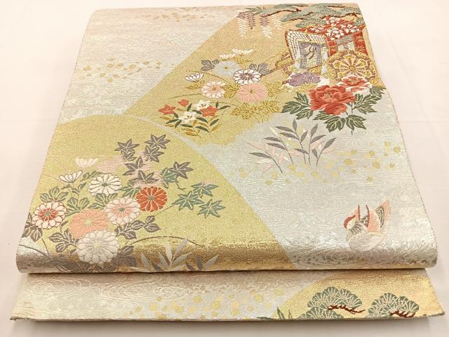 平和屋着物◎六通柄袋帯　唐織　山重秋草小袖　金銀糸　正絹　逸品　BAAT9780hj