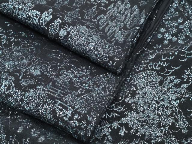 平和屋着物▼上質な小紋　人物風景文　黒地　ラメ　正絹　逸品　CABC9550th
