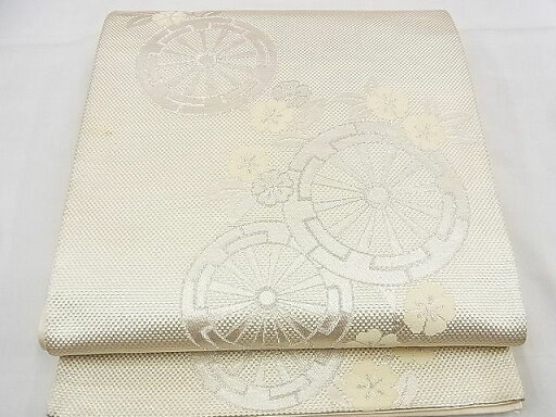平和屋着物■六通柄袋帯 源氏車桜文 銀糸 逸品 n-kg3681 平和屋着物■六通柄袋帯 源氏車桜文 銀糸 逸品 n-kg3681