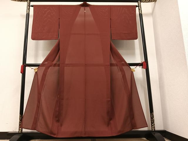 平和屋着物＊夏物　色無地　絽　栗梅色　正絹　逸品　AAAU3836ph