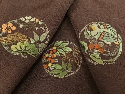 平和屋着物●訪問着 刺繍 花鳥丸文 金彩 正絹 逸品 AAAX0602zg 平和屋着物●訪問着 刺繍 花鳥丸文 金彩 正絹 逸品 AAAX0602zg