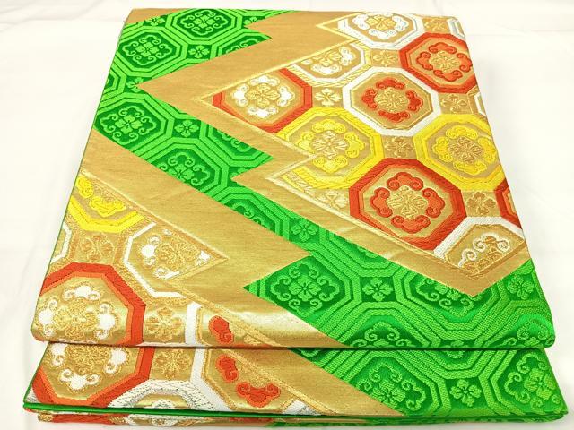 平和屋着物◎六通柄袋帯　唐織　松皮菱花文　金銀糸　正絹　逸品　AABG2212yx
