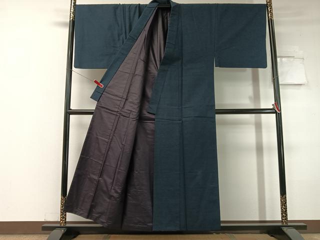 平和屋着物●男性　紬　アンサンブル　留紺色　正絹　逸品　CABC2724vp