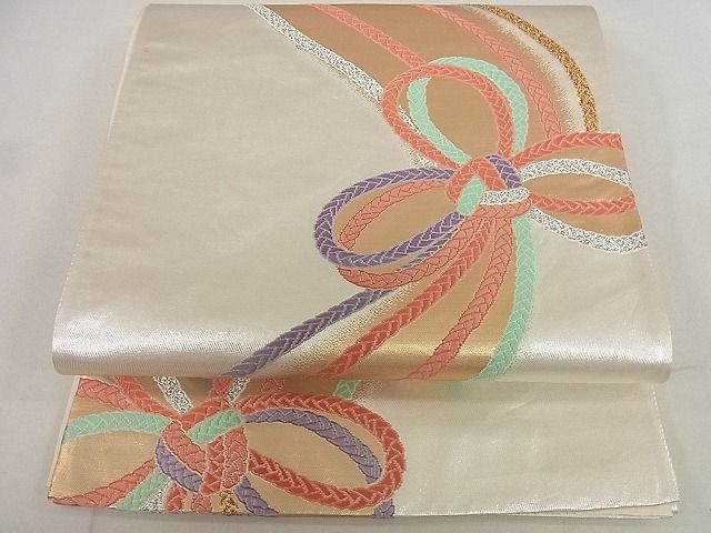 平和屋着物■六通柄袋帯 結び紐文 金銀糸 逸品 DAAA1255du