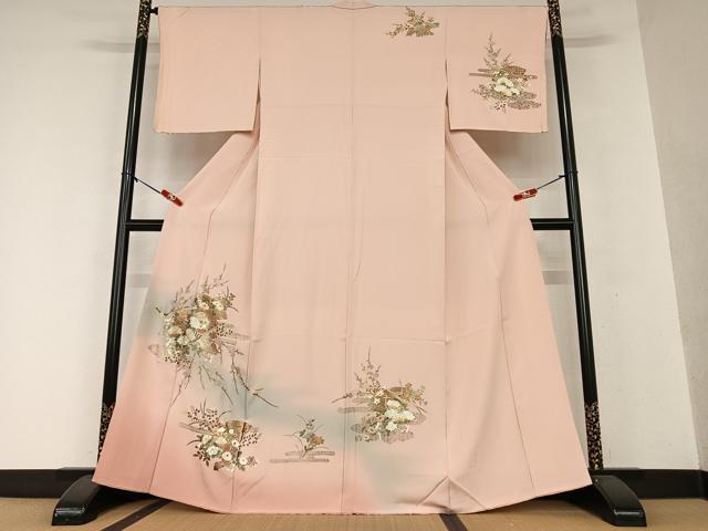 樂天商城 - 平和屋着物●訪問着　扇面草花文　暈し染め　金彩　正絹　逸品　AAAX0614zg