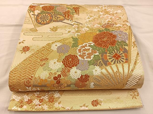 Rakuten - 平和屋着物◎六通柄袋帯　唐織　扇面花文　金糸　正絹　逸品　BAAT5793xa