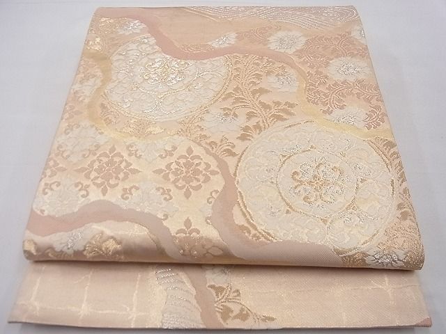 平和屋着物■六通柄袋帯　道長花唐草丸文　金銀糸　逸品　n-gh3569