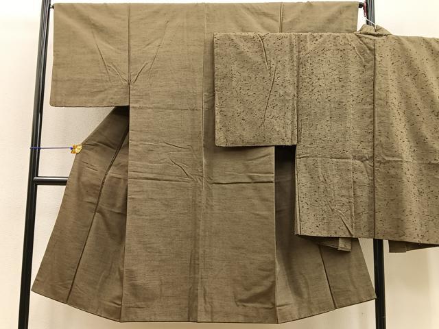 平和屋着物●男性 紬 髭紬羽織セット 媚茶色 正絹 逸品 BAAN9117pk