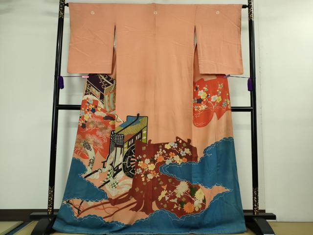 平和屋本店■極上 アンティーク 大正ロマン 色留袖 お引きずり・お引き摺り 御所車 金彩 逸品 DZAA9565kh5