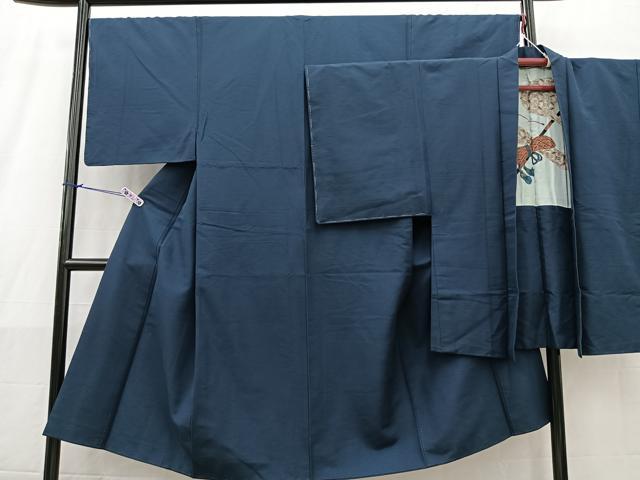 平和屋着物■男性 紬 色無地 アンサンブル 濃藍色 正絹 逸品 BAAL1954bs