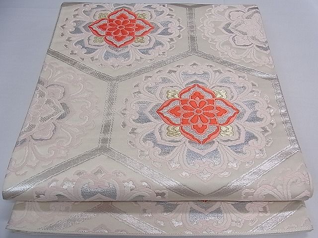 平和屋着物■六通柄袋帯　唐織　亀甲花文　金銀糸　逸品　ch2764