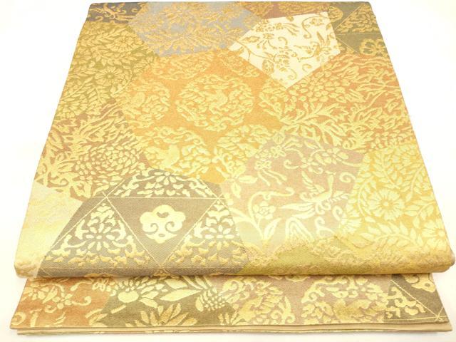 平和屋着物◎六通柄袋帯　切嵌動物草花文　金糸　正絹　逸品　DAAK8342bc