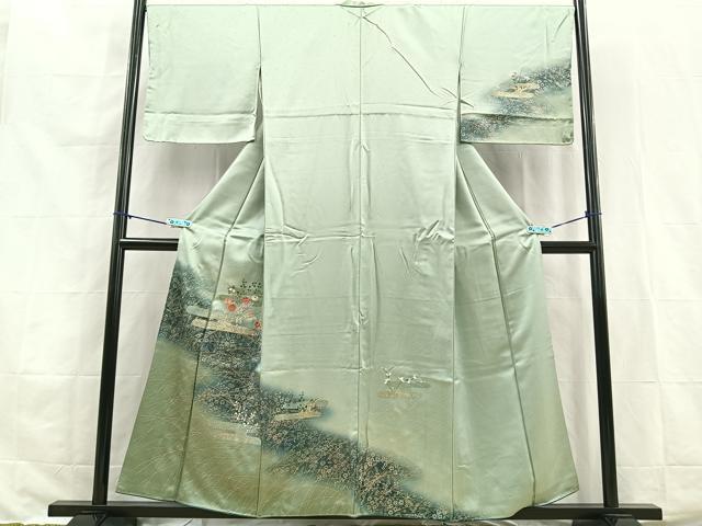 平和屋着物■訪問着 刺繍 エ霞草花文 暈し染め 金銀彩 金糸 正絹 逸品 未使用 BAAR5526yt