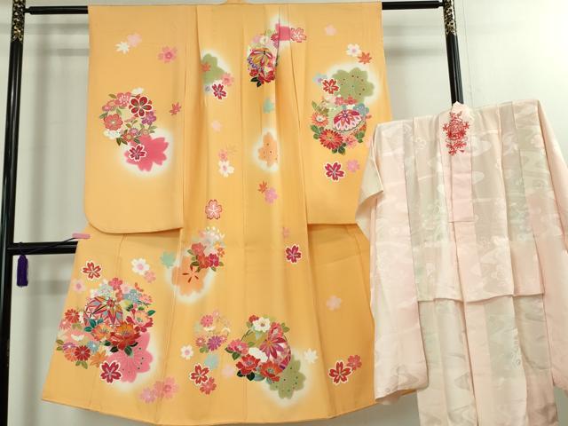 平和屋本店[]極上　七五三　女の子　7歳　祝着・襦袢(無双仕立て・半衿刺繍)セット　駒刺繍　花毬文　金彩　逸品　DZAB1864kh6