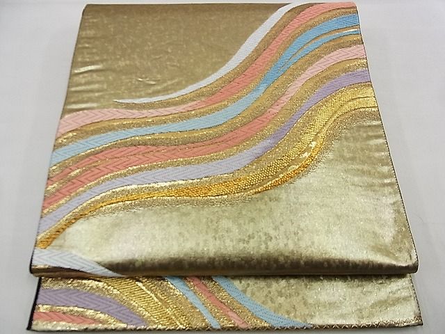 平和屋着物■六通柄袋帯 唐織 寿光流水錦文 黒地 金糸 逸品 n-kg3683