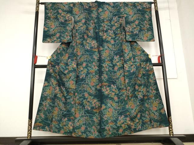 平和屋着物■小千谷紬 草花文 正絹 逸品 AABC8200st