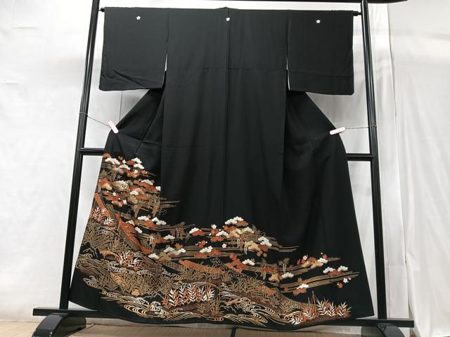 平和屋着物■豪華黒留袖　駒刺繍　吉祥浜松文　金彩　正絹　逸品　CAAZ1680xe