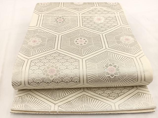 平和屋着物◎六通柄袋帯　九百プラチナ二重箔　吉祥亀甲花文　正絹　逸品　BAAW2011yc